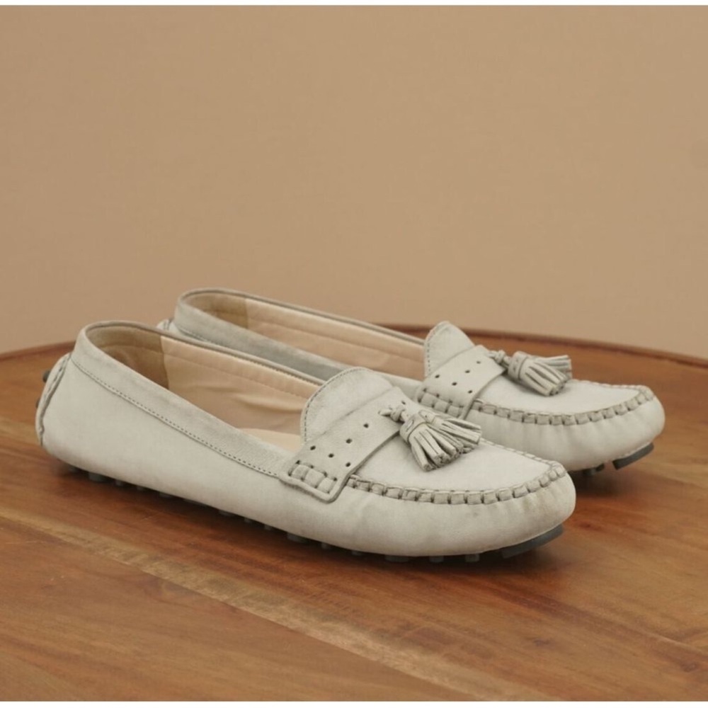 Cole Haan Womens Hanneli Driving Tassel Loafers Shoes Gray Leather Size 8.5B